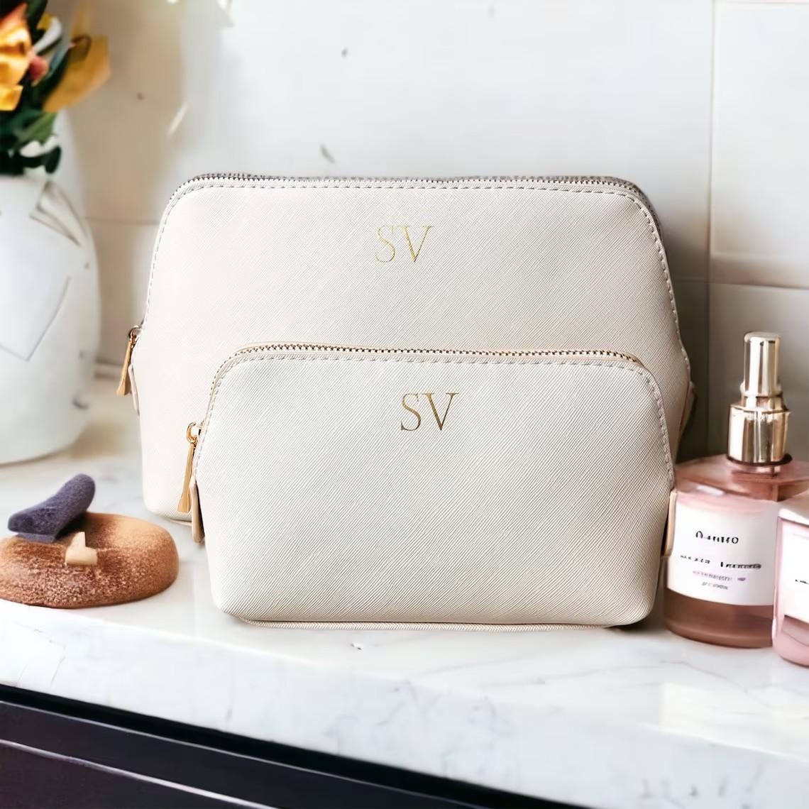 Personalised monogram cosmetic bag