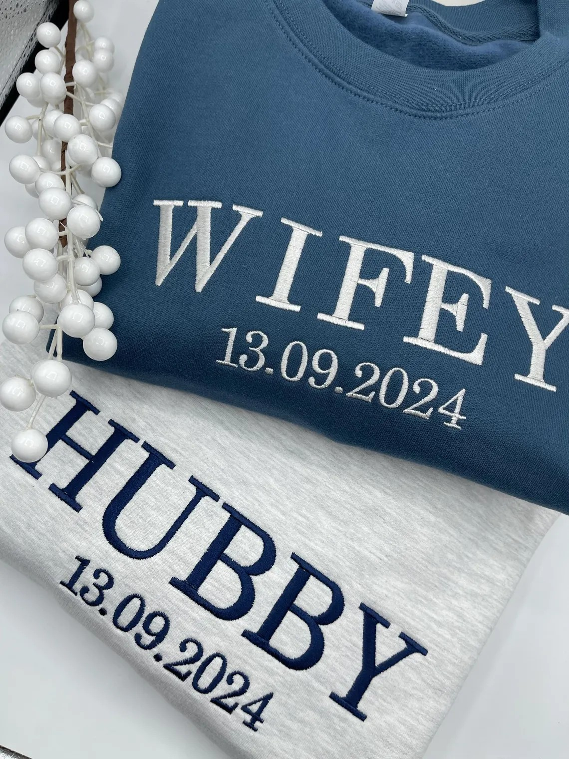 Custom Wifey and Hubby Embroidered Sweatshirt