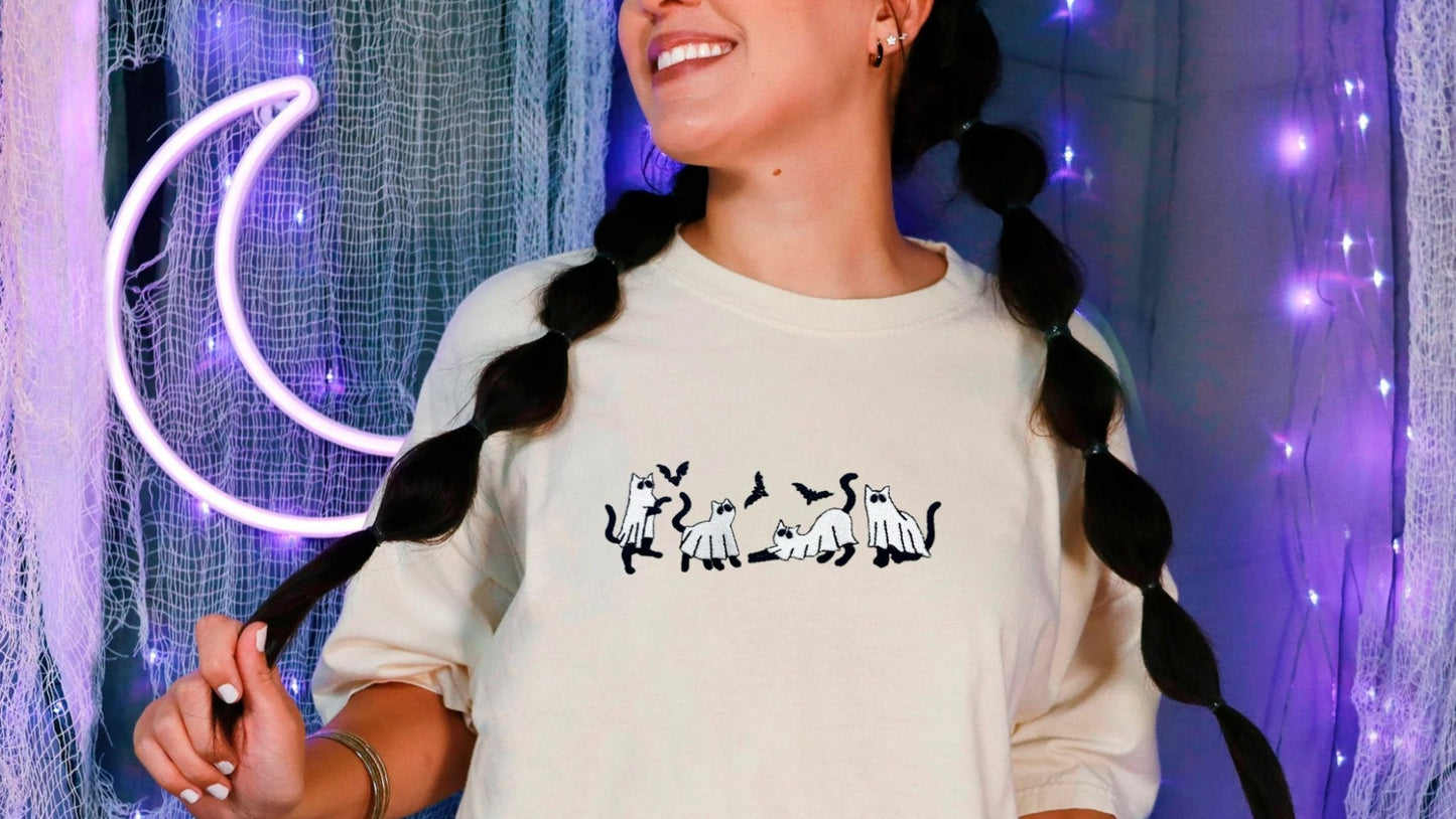 Embroidered Cat Ghost Halloween Unisex Sweatshirt - Hawkswell Designs