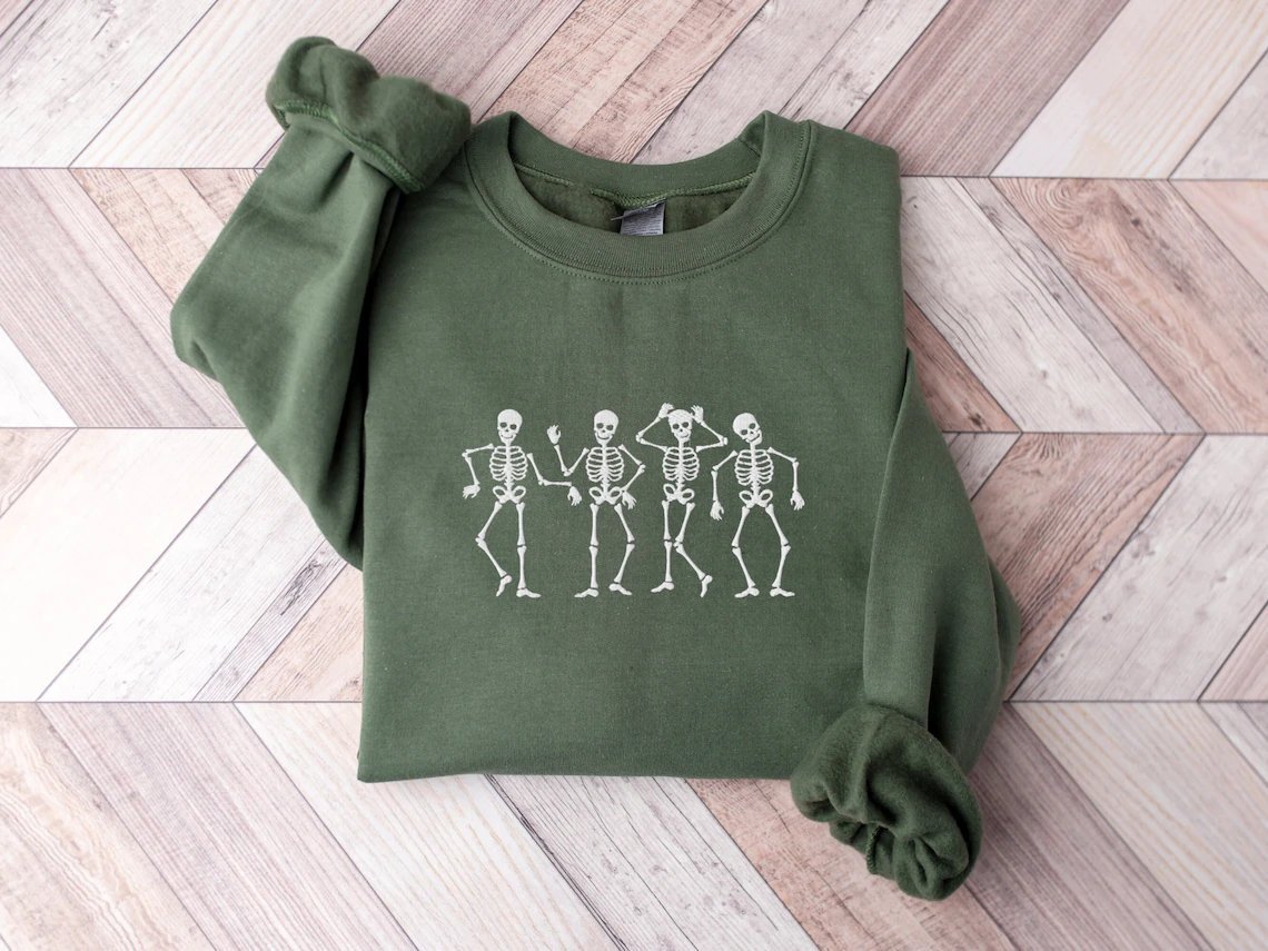 Embroidered Dancing Skeleton Crewneck - Hawkswell Designs