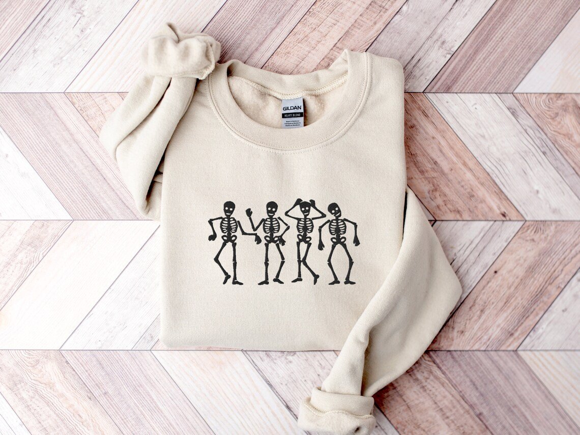 Embroidered Dancing Skeleton Crewneck - Hawkswell Designs