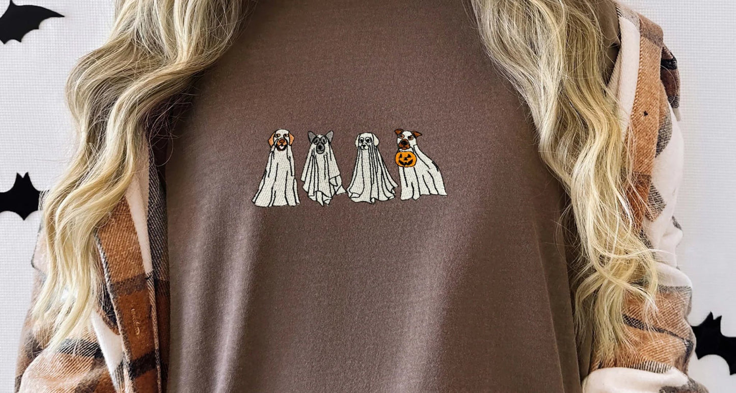 Embroidered Сute Ghost Dog Sweatshirt - Hawkswell Designs