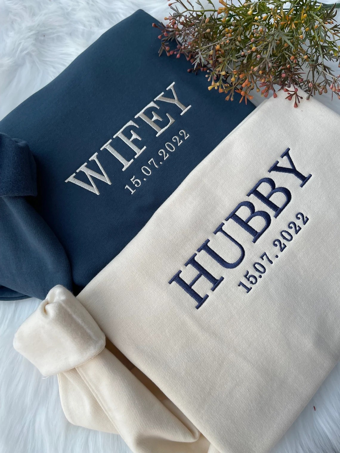 Custom Wifey and Hubby Embroidered Sweatshirt