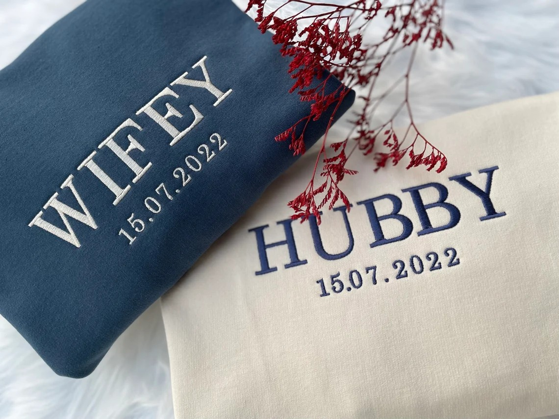 Custom Wifey and Hubby Embroidered Sweatshirt