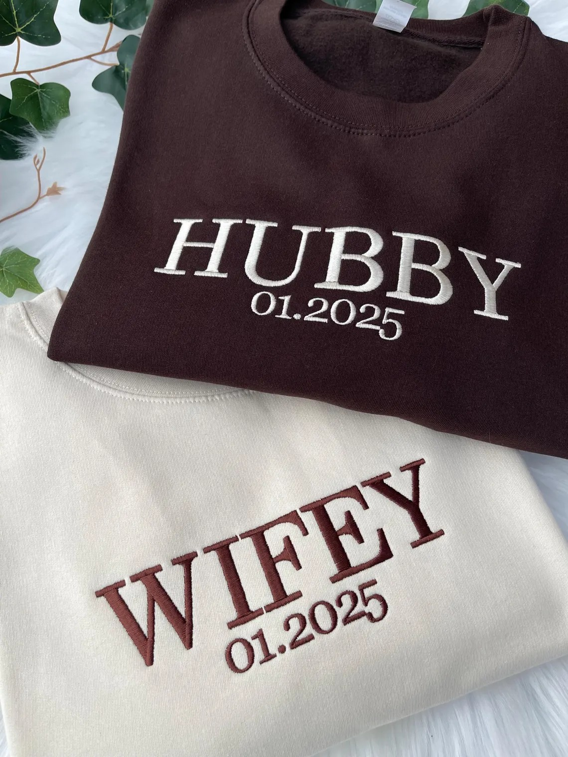 Custom Wifey and Hubby Embroidered Sweatshirt