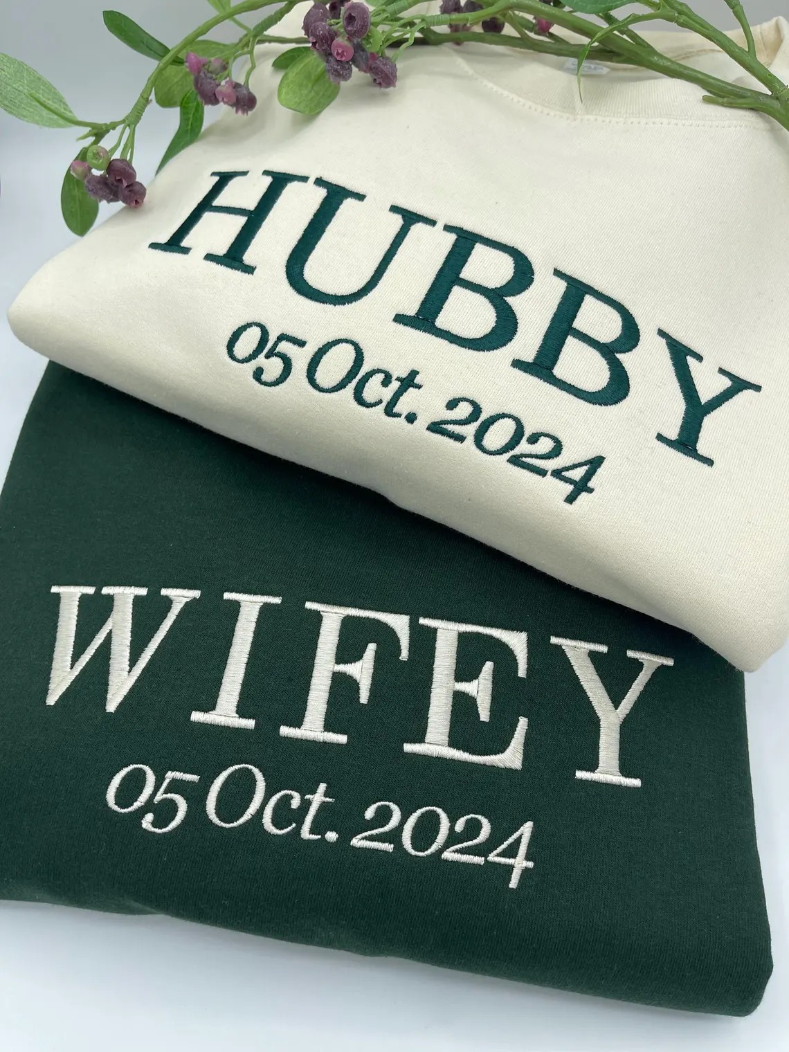 Custom Wifey and Hubby Embroidered Sweatshirt