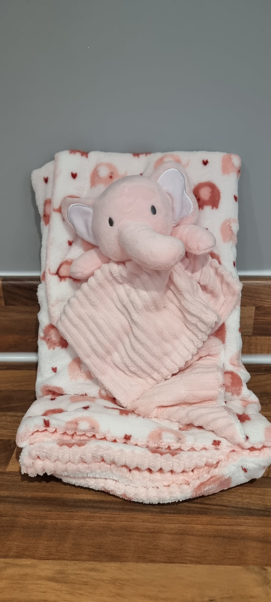 Pink Elephant Comforter and Blanket Set