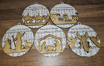 Wooden Music Sheet Christmas Story Ornaments