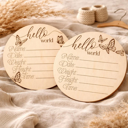 🦋 Personalised Butterfly Baby Announcement & Name Discs