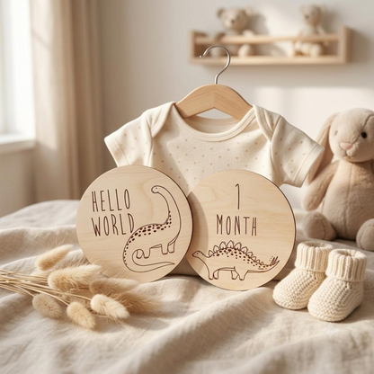 Dinosaur Baby Milestone Discs – Wooden Monthly Milestone Markers