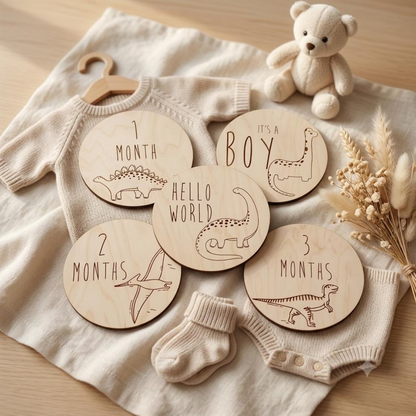 Dinosaur Baby Milestone Discs – Wooden Monthly Milestone Markers