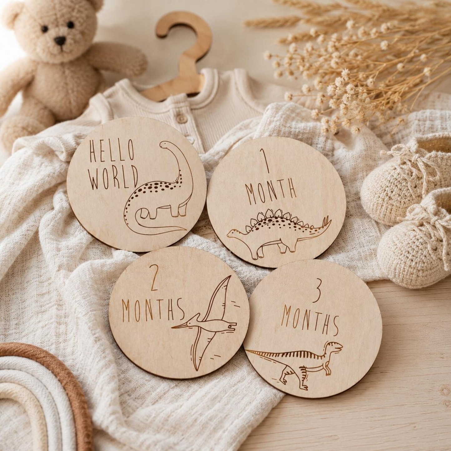 Dinosaur Baby Milestone Discs – Wooden Monthly Milestone Markers