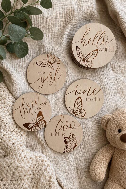Butterfly Baby Milestone Discs – Wooden Monthly Milestone Markers