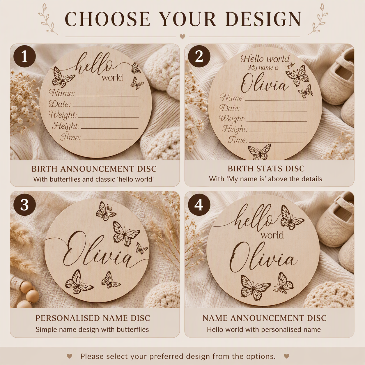 🦋 Personalised Butterfly Baby Announcement & Name Discs