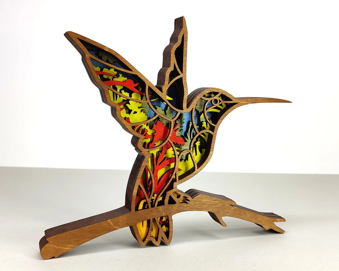 Laser Cut Humming Bird on a Branch