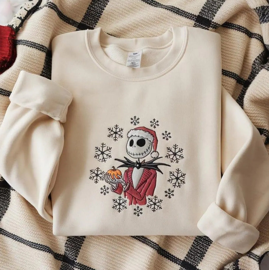 Jack Skellington Christmas Embroidered Sweatshirt | Nightmare Before Christmas Sweater | Halloween Christmas Gift | Cosy Holiday Pullover
