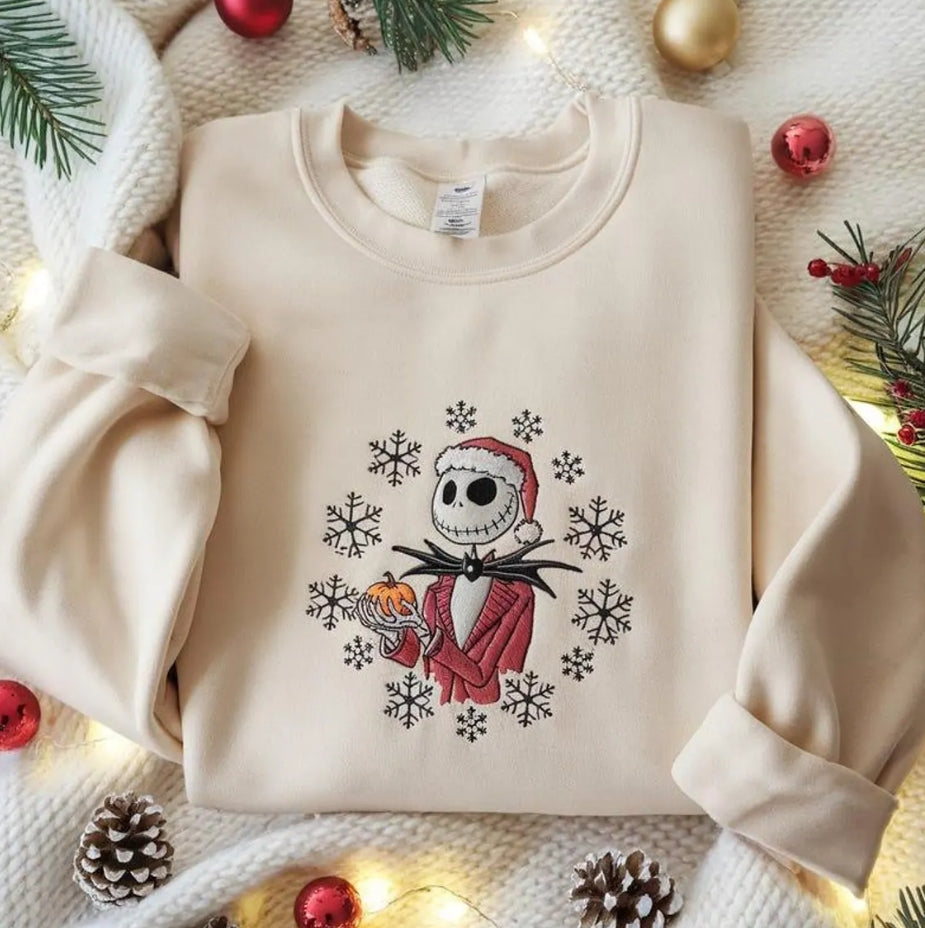 Jack Skellington Christmas Embroidered Sweatshirt | Nightmare Before Christmas Sweater | Halloween Christmas Gift | Cosy Holiday Pullover