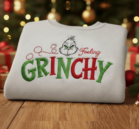 Feeling Grinchy Embroidered Christmas Sweatshirt | Holiday Sweater | Grinch-Inspired Gift