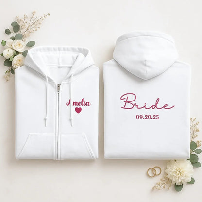Personalised Bridal Zip Hoodie – Custom Name & Wedding Date