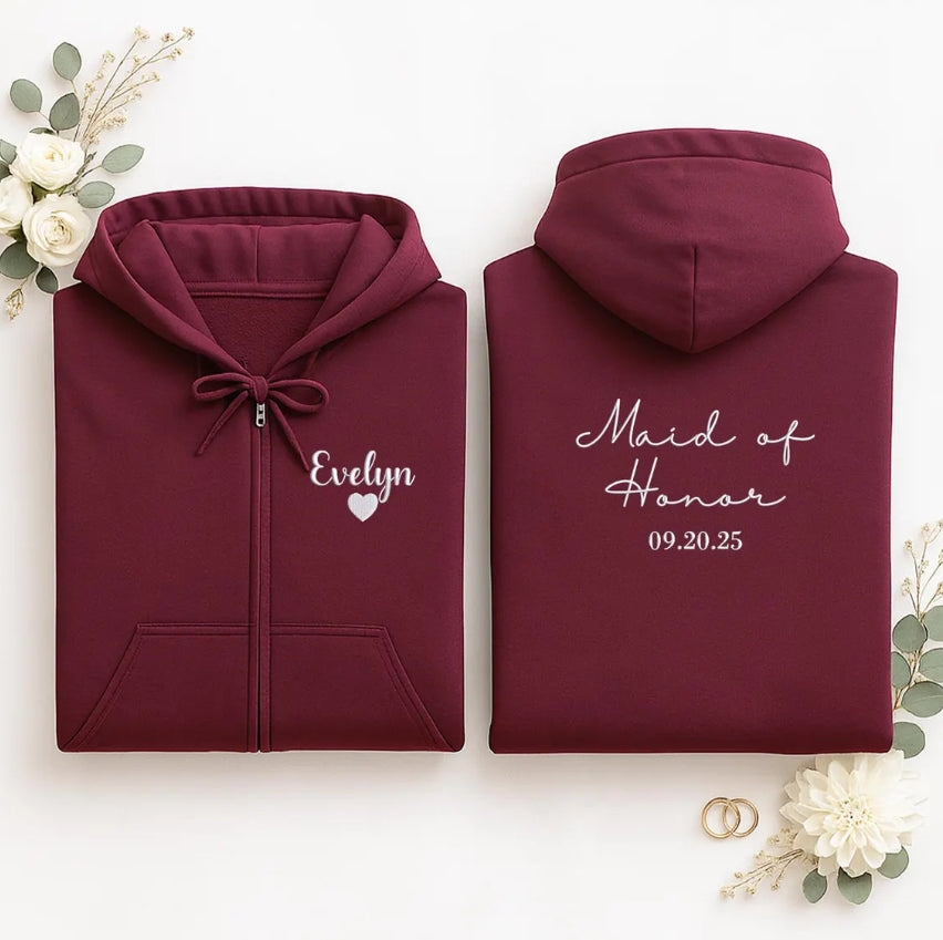 Personalised Bridal Zip Hoodie – Custom Name & Wedding Date