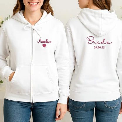 Personalised Bridal Zip Hoodie – Custom Name & Wedding Date