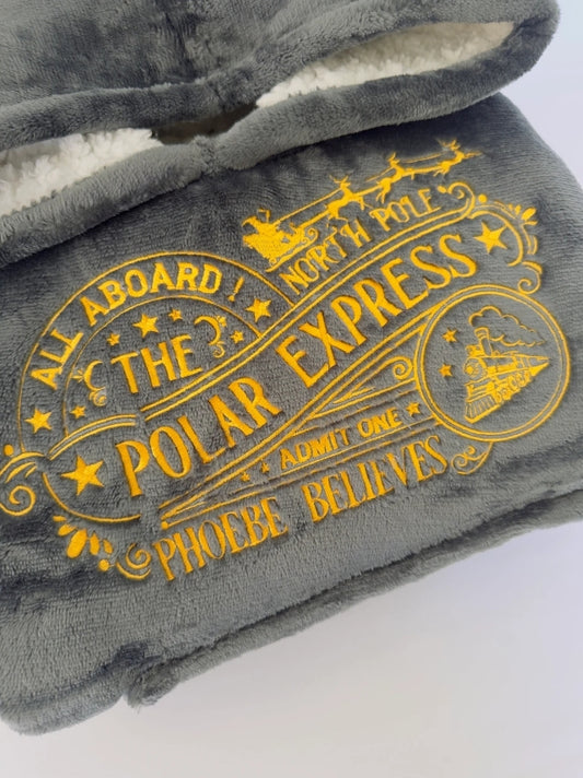 Christmas Personalised Adults & Children's Embroidered Oversized Hooded Sherpa Blanket
