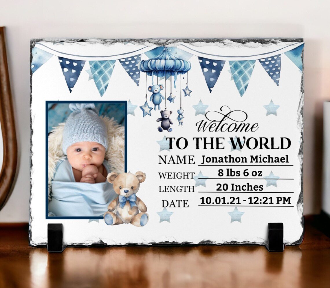 Baby Boy New Baby Photo Slate - Hawkswell Designs