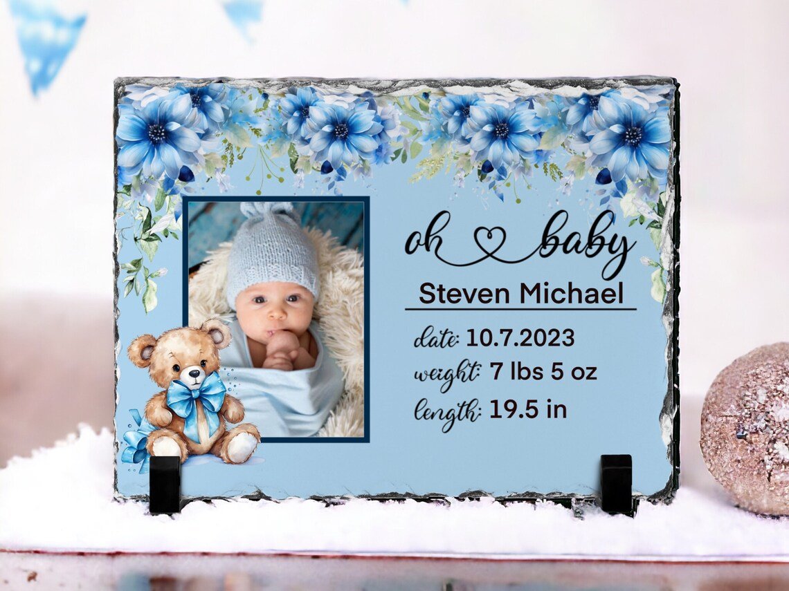 Baby Boy New Baby Photo Slate - Hawkswell Designs