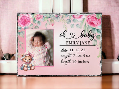 Baby Girl New Baby Photo Slate - Hawkswell Designs