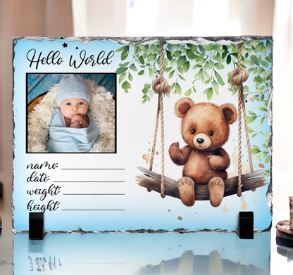 Blue Bear New Baby Photo Slate - Hawkswell Designs