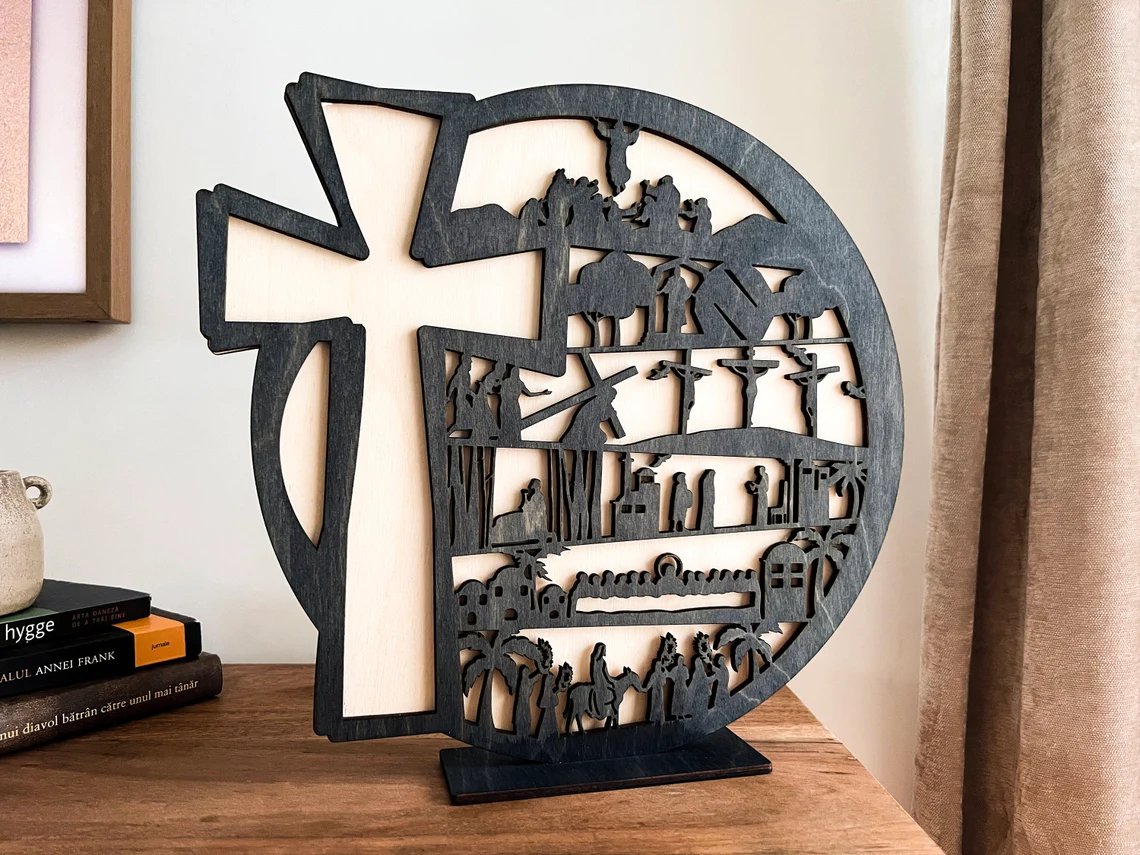 Easter Story Cross Sign - Resurrection Story Plaque - Hawkswell Designs