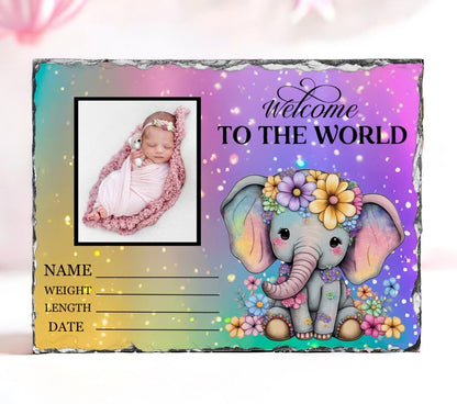 Elephant New Baby Photo Slate - Hawkswell Designs