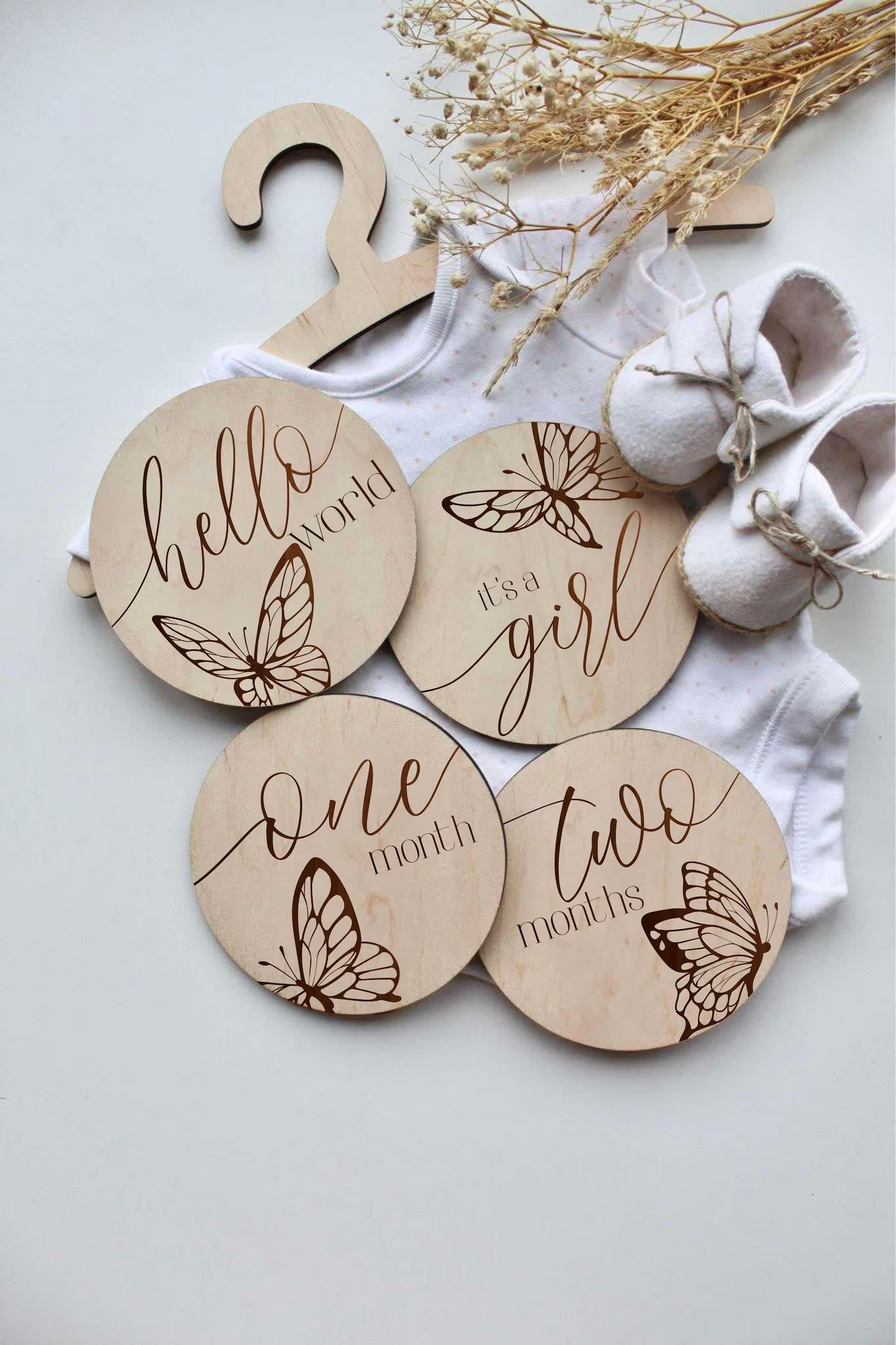 Butterfly Baby Milestone Discs – Wooden Monthly Milestone Markers