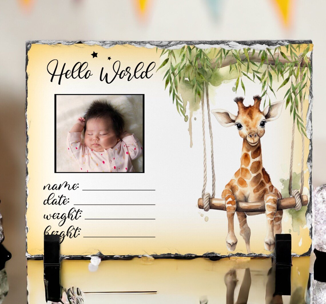 Giraffe New Baby Photo Slate - Hawkswell Designs