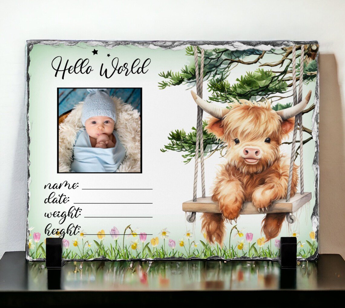 Highland Cow New Baby Photo Slate - Hawkswell Designs