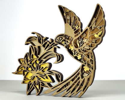 Laser Cut Hummingbird and Flower