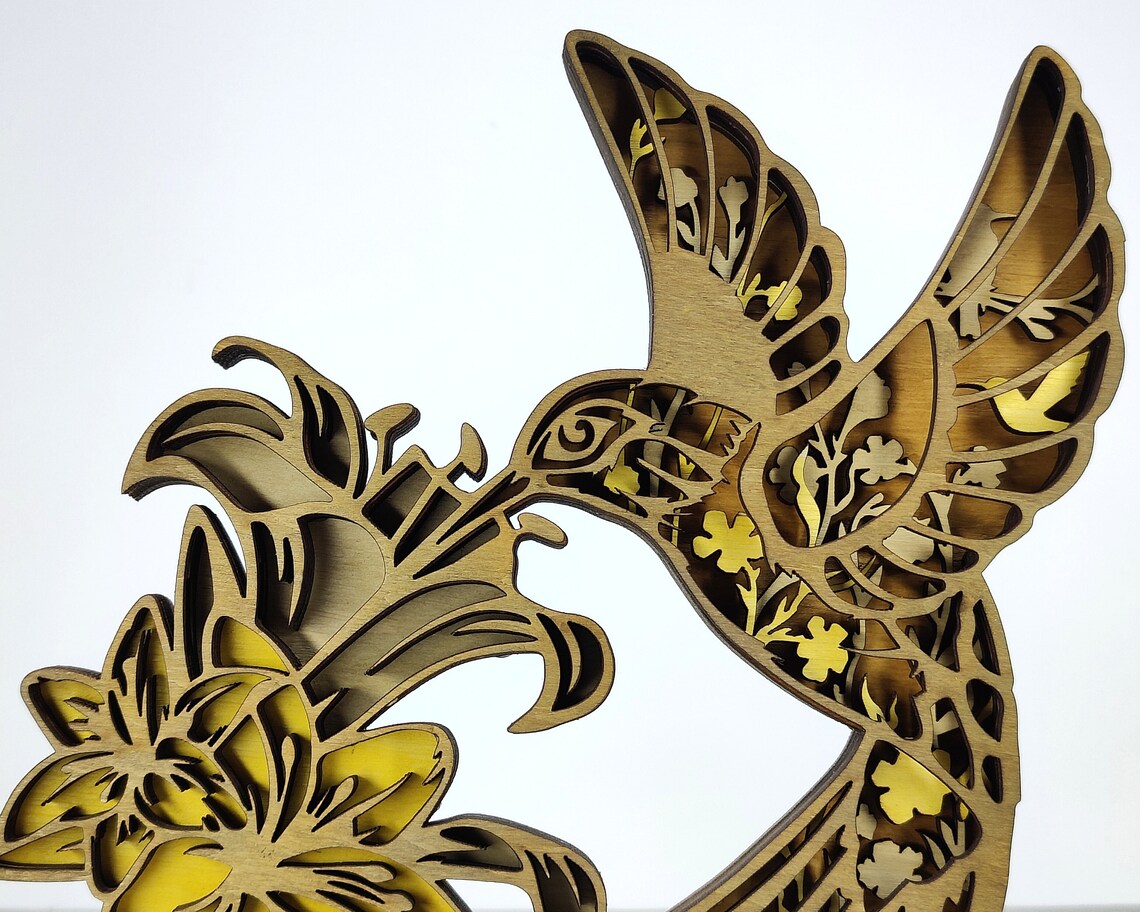 Laser Cut Hummingbird and Flower