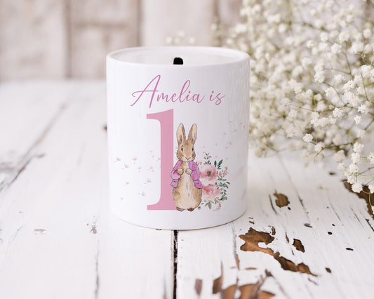 Personalised Pink Bunny money box