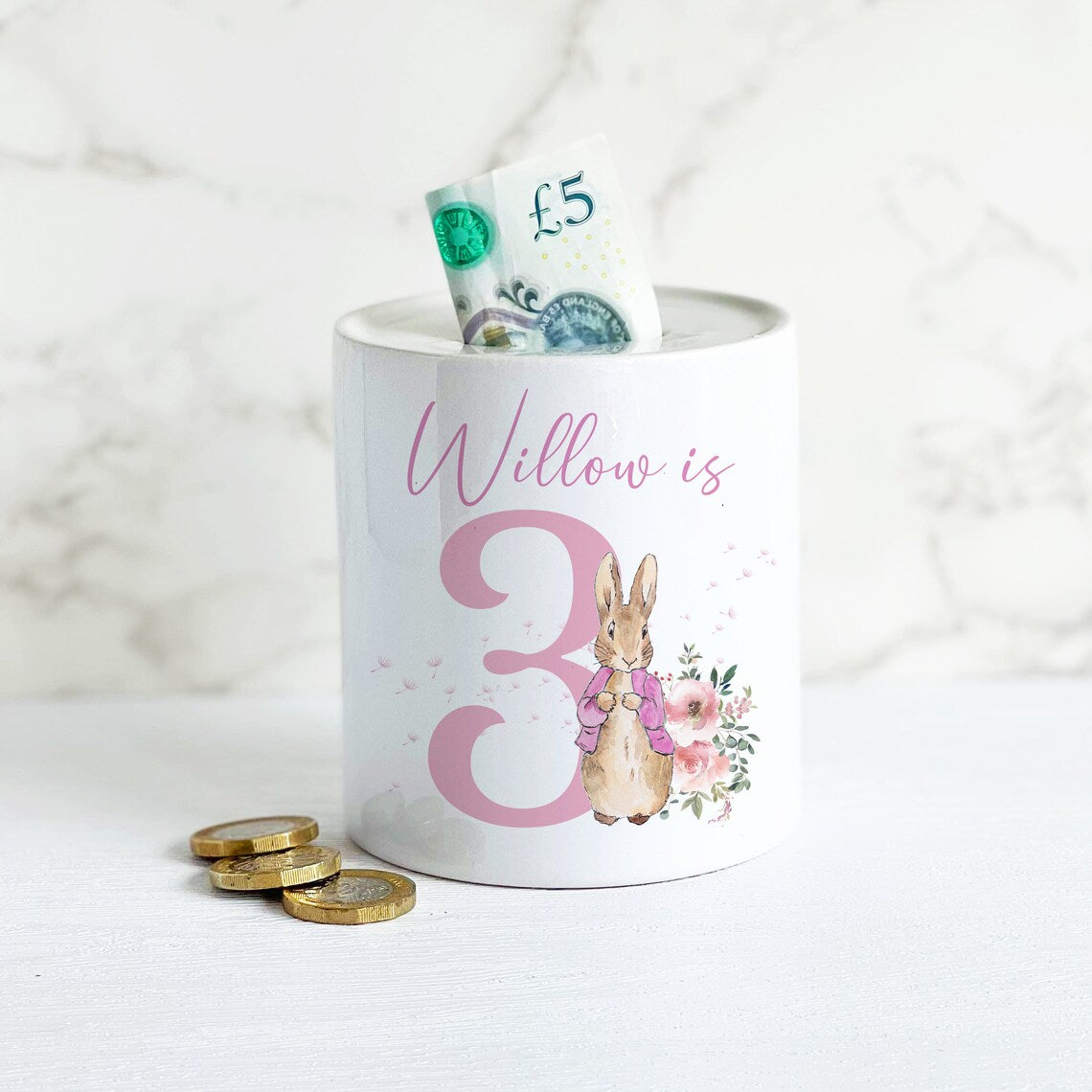 Personalised Pink Bunny money box