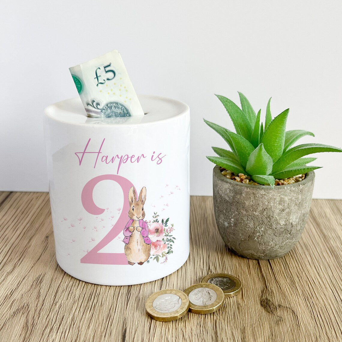 Personalised Pink Bunny money box