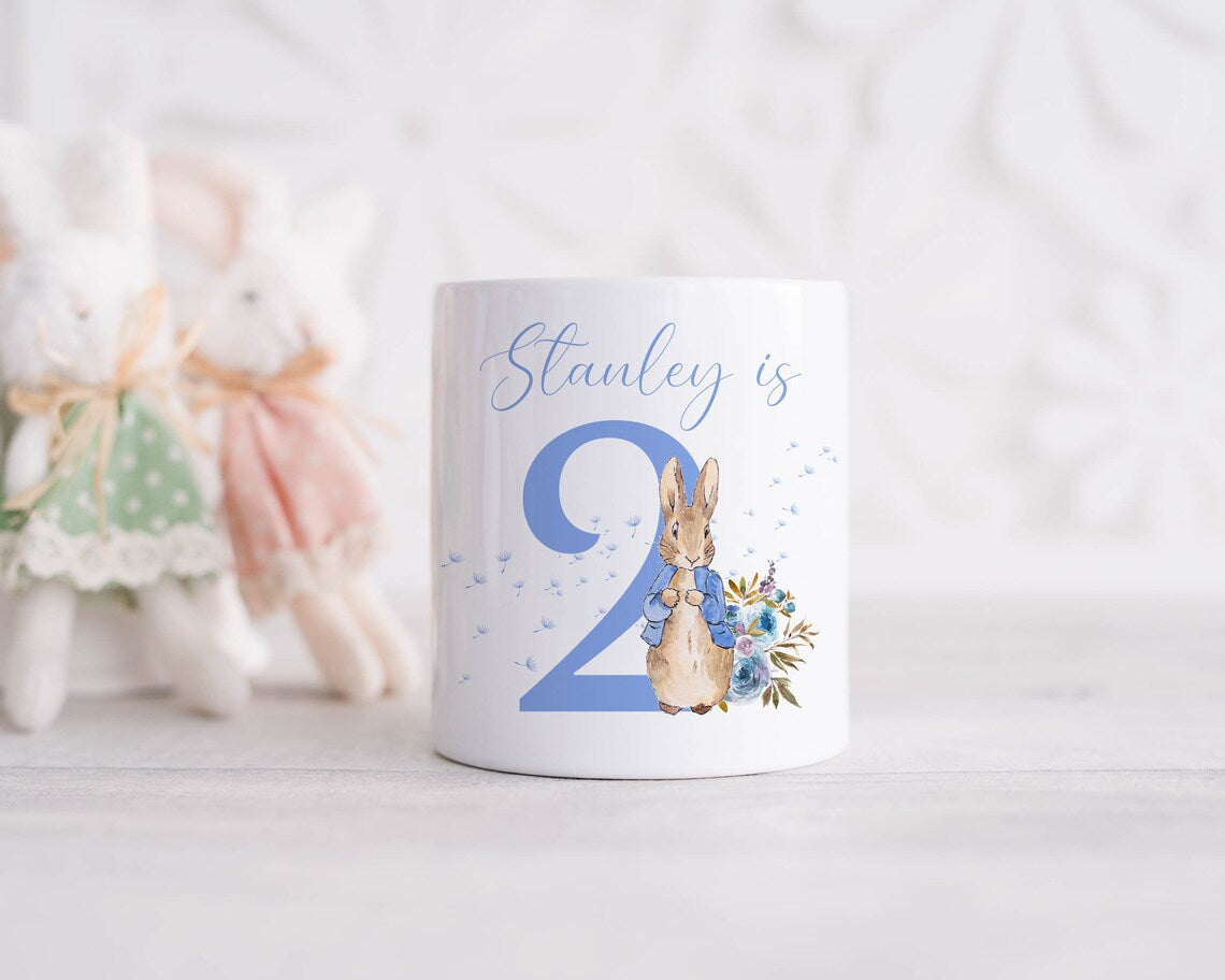 Personalised Blue Rabbit money box, ceramic coin bank