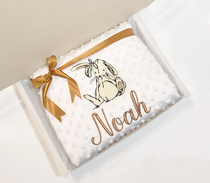 Personalised embroidered rabbit baby blanket