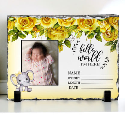 Yellow Elephant New Baby Photo Slate