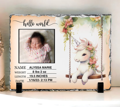 Unicorn New Baby Photo Slate