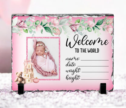 Pink Baby Girl New Baby Photo Slate