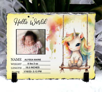 Unicorn New Baby Photo Slate