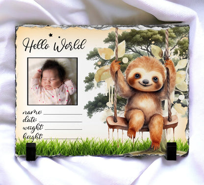 Sloth New Baby Photo Slate