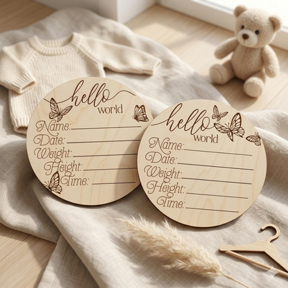 🦋 Personalised Butterfly Baby Announcement & Name Discs
