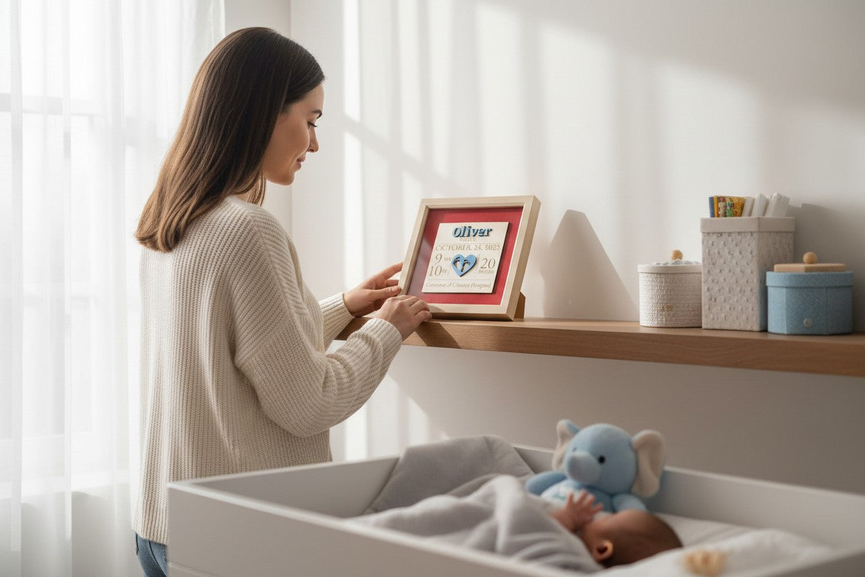 Personalised Baby Birth Announcement Keepsake – Framed Newborn Stats Sign