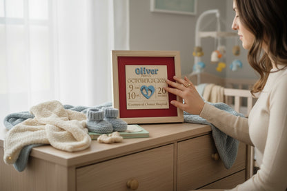 Personalised Baby Birth Announcement Keepsake – Framed Newborn Stats Sign